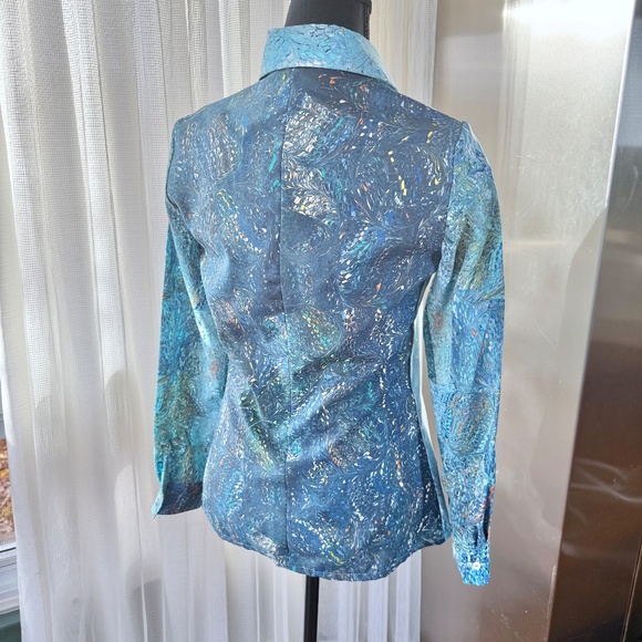 Vintage 80s twin set, camisole & blouse, blue abstract ombre print, 4/6 (S/M) - Picture 5 of 13